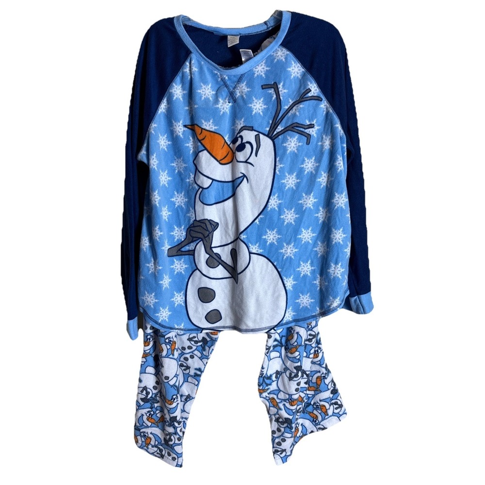 Women's 3X‎ Plus Size OLAF DISNEY FROZEN Blue SNOWFLAKES Microfleece 2 Piece Set